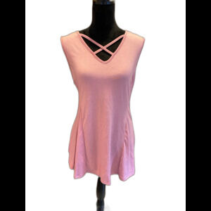 Just Be Pink Top Plus Size 2XL Mauve Blouse Sleeveless Fitted Workout Crisscross